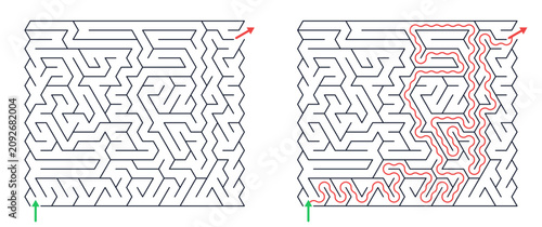 Bild auf Leinwand Rectangular maze for kids, medium difficulty printable logic game, find the way