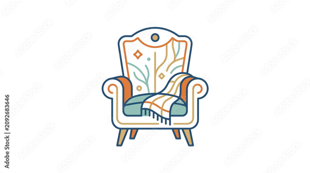 Obraz premium Vintage armchair with a cozy blanket draped over it.