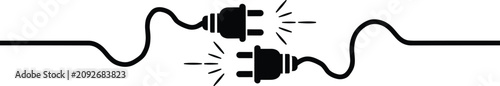 Fotografía Minimalist electric plug connection vector concept with black line art and spark
