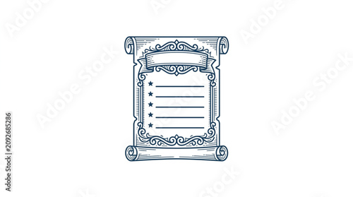 Canvastavla Vintage Scroll Document with Ornate Border and List.