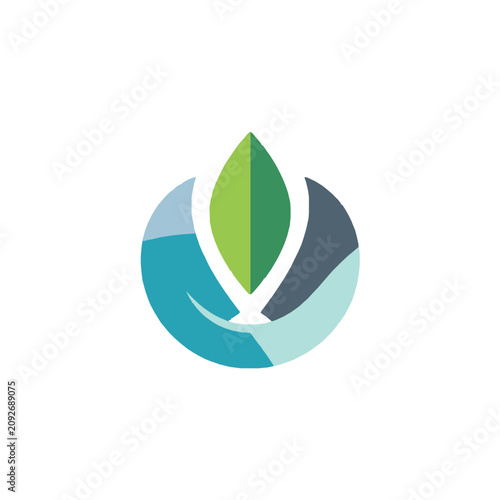 Modern leaf inside colorful circular frame