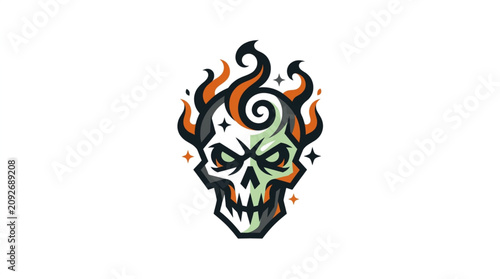 Bild auf Leinwand Scary Skull with Flames and Swirls.