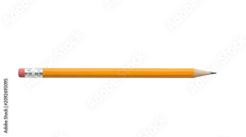 Yellow pencil with eraser on transparent background, office supply