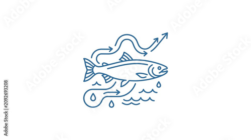 Foto Salmon swimming upstream in a stylized illustration.