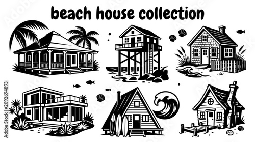 Εκτύπωση καμβά coastal beach houses featuring tropical villas stilt homes seaside cottages mode