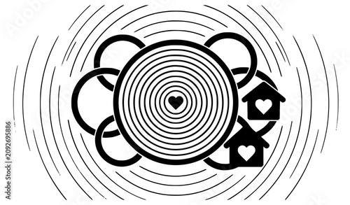 World Senior Citizen's Day black white abstract geometric banner collection | Interlocking circles tree rings heart home community wisdom editable stroke illustration on white background