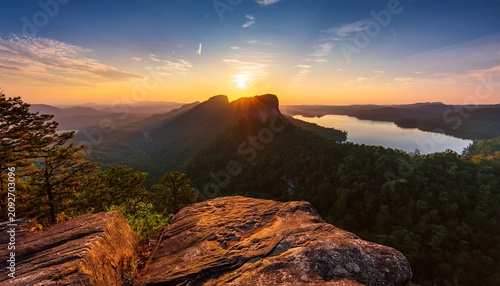 Sunrise At Jumping Off Rock Above Lake Jocassee In South Carolina