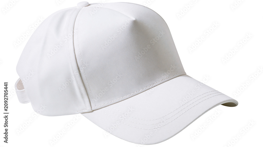 Fototapeta premium Plain white baseball cap with adjustable strap, isolated on transparent background