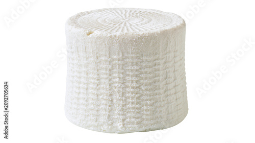 Fotografie Cylindrical fresh ricotta cheese with woven texture, isolated on transparent bac
