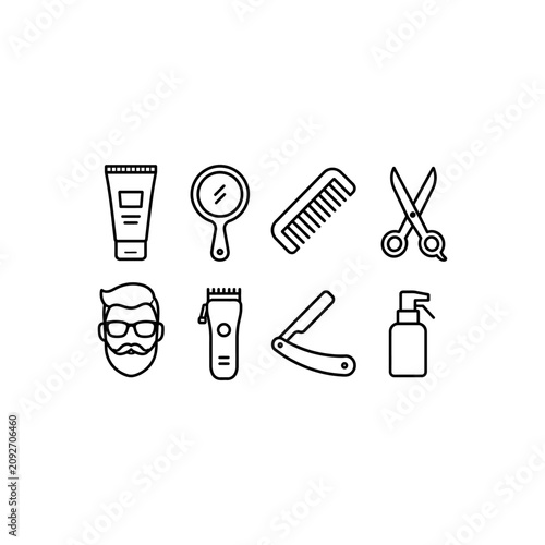 Cuadro en lienzo Barbershop grooming and haircut icons set with male styling tools razors clipper