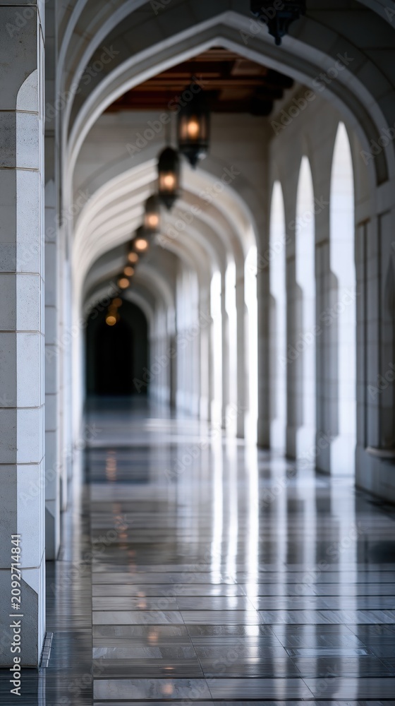 Fototapeta premium Exploring the Corridors of a Historical Arabic Palace at Dusk
