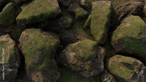 Obraz na płótnie Seamless mossy rock texture with natural forest stones and ground