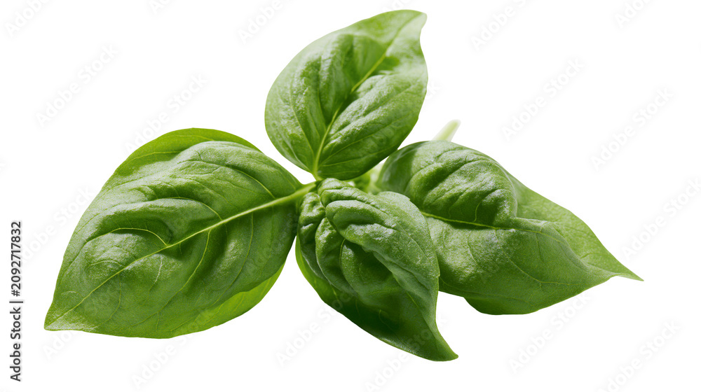 Obraz premium Fresh green basil leaves, isolated on transparent background
