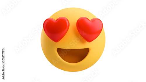 фотографія Yellow emoji face with red heart eyes and open mouth, isolated on transparent ba