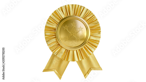 Obraz na plátně Golden rosette award ribbon with embossed stars, isolated on transparent backgro