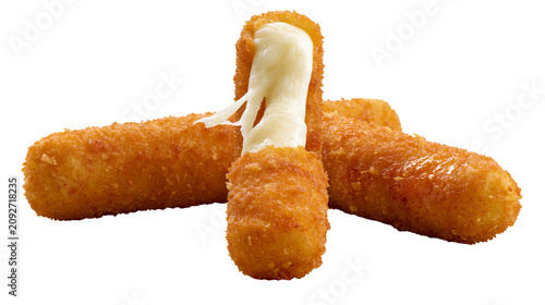 Quadro su tela Golden crispy fried mozzarella cheese sticks with melted gooey cheese, isolated