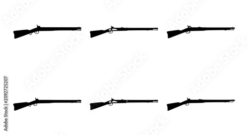 Foto Six Antique Musket Silhouettes, Vintage Firearm Icons, Historical Weapon Graphic