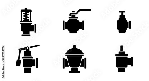 Konstfotografi Industrial Valve Icons Set, Plumbing Control Equipment, Mechanical Engineering C
