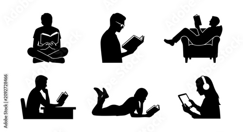 фотографія Reading Silhouettes Collection: People Absorbed in Books & Digital Devices