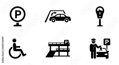 Quadro su tela Parking Icons Set: Car, Meter, Garage, Valet, Accessibility, Sign