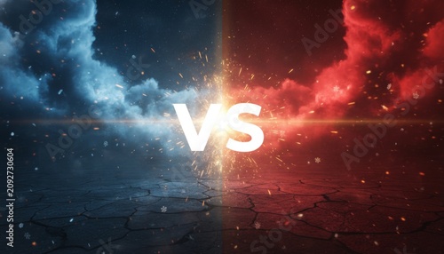 Dramatic versus battle background with fire and ice elements