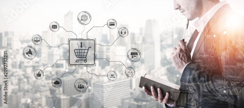 Foto Omni-channel marketing and online shopping strategies, cross-platform customer experience, brand unification, and integrated marketing communication across digital channels