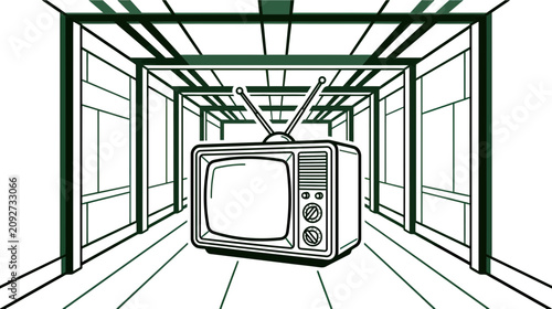 Photos Retro Television Set in Futuristic Corridor