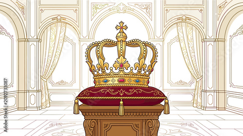 Foto Royal Crown on Velvet Cushion in Ornate Hall