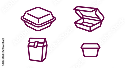 Takeaway Food Containers Set: Burger Box, Lunch Bag, Sauce Cup Icons