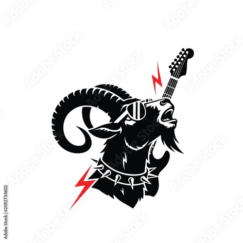 Black Goat Playing Electric Guitar Illustration 2.