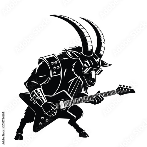 Bild auf Leinwand Black Goat Playing Electric Guitar Illustration 1.
