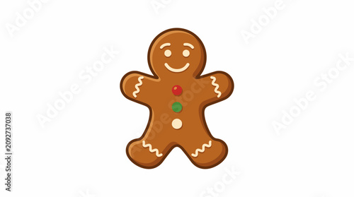Bilde på lerret A smiling gingerbread man with icing and candy decorations on a white background
