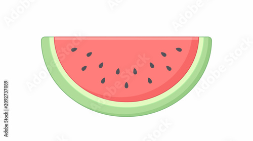 Billede på lærred A cartoon slice of watermelon cut and served on a plate with green rind and blac