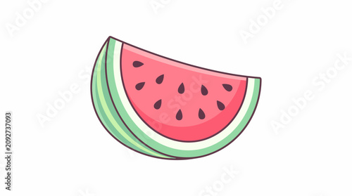 Canvastavla A vibrant cartoon slice of watermelon sits on a white surface with green rind an