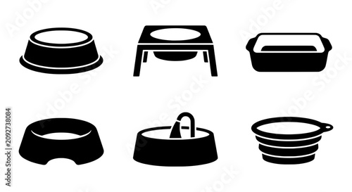 Konstfotografi Pet Feeding Bowls, Waterers, and Food Containers Vector Icons Set