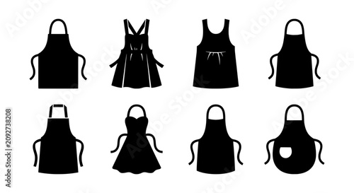 Photos Apron Icons Set: Kitchen Wear Vector Graphics, Chef Apparel Silhouettes, Cooking