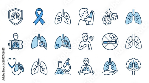Medical Icons Representing Respiratory Health and Lung Disease Awareness.