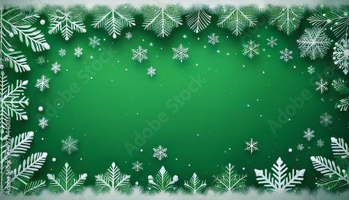 Green Christmas Background With White Snowflake Border