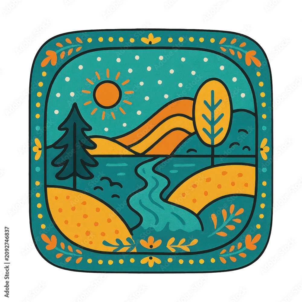 Naklejka premium PNG Vibrant landscape illustration design.