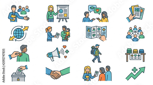 Collection of Business and Social Interaction Icons.