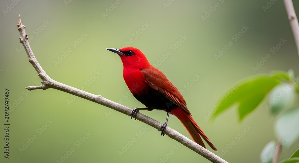 Obraz premium Scarlet Songbird Perched in Natural Habitat 
