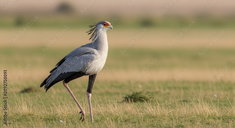 Obraz premium Majestic Kori Bustard Walking Across the Vast Grassy Savanna Landscape