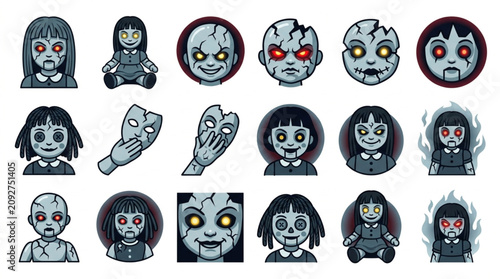Tableau sur toile Collection of Spooky Horror Characters and Icons for Halloween.