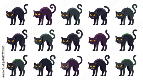 Photos Collection of Black Cats with Spooky Eyes and Arched Backs.