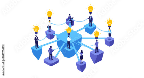 Teamwork and collaboration concept with people connecting ideas and innovative solutions in a network