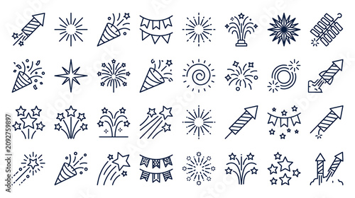 Obraz na plátně Fireworks line icons