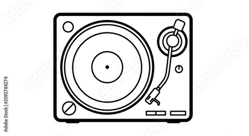 Music - Vintage Turntable Record Player Line Art Icon Isolated on White Background Simple Outline Design