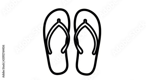 Summer - Pair of Flip Flops Flat Lay Black Outline Icon Isolated on White Background