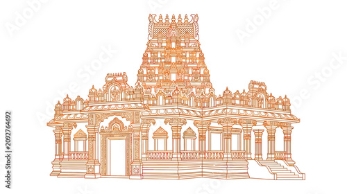 Canvastavla Indian Temple Architecture Drawing, Hindu Culture Landmark, Ornate Structure