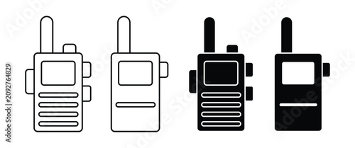 Tableau sur toile Walkie Talkie Vector Icon Set, Two-Way Radio Communication Device Outline and Si